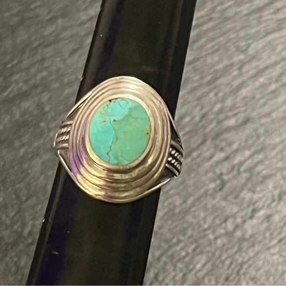Vintage Jewelry - Sterling Silver Vintage Turquoise Bold Statement Ring Size 10.5 - 11